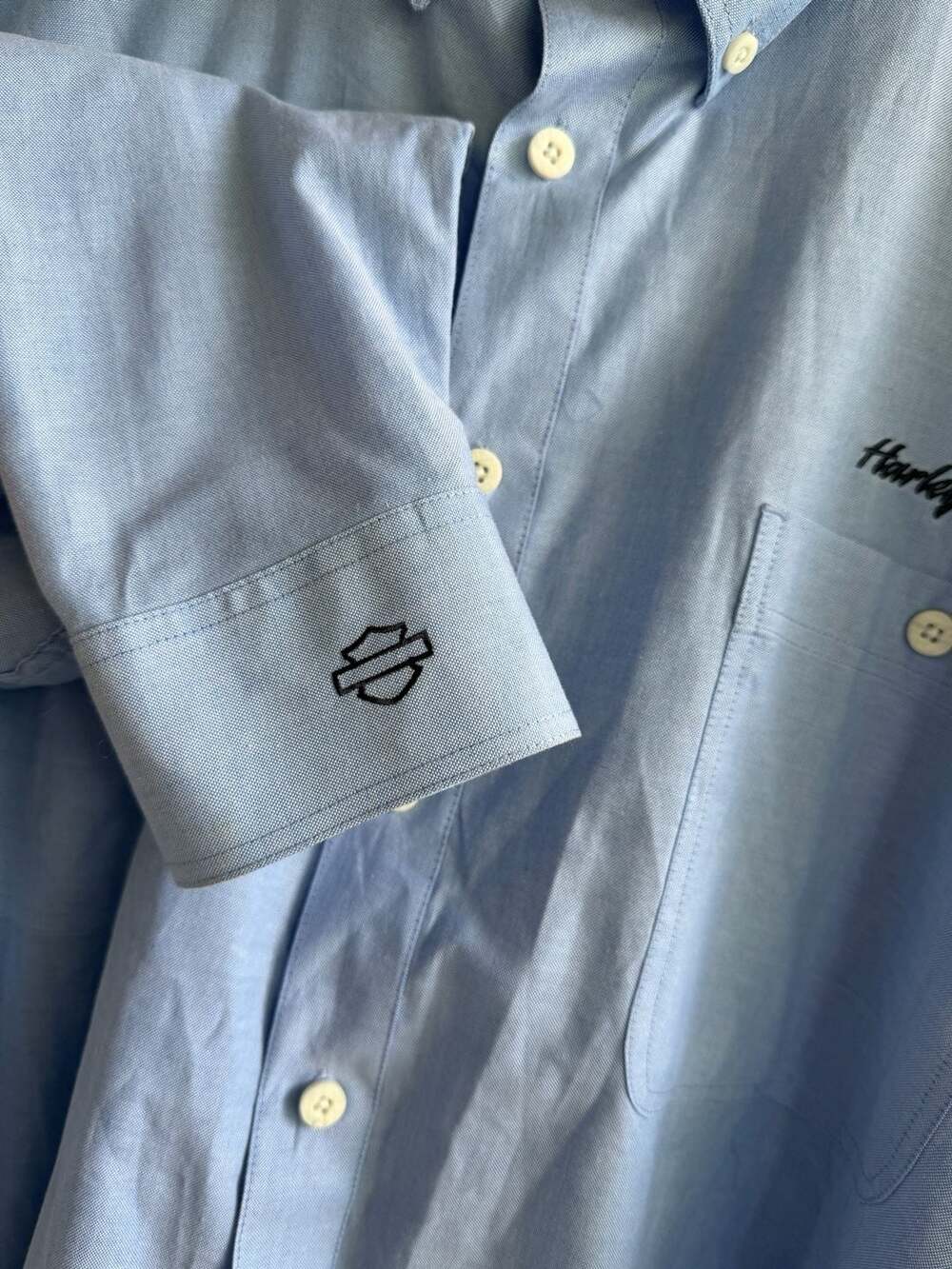 Harley-Davidson Men's Light Blue Long Sleeve Button-Down Oxford Shirt (Size 3XL) - Picture 4 of 7